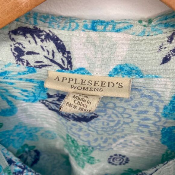 Vintage - Appleseed's - blue floral print pattern button down top - Picture 4 of 7
